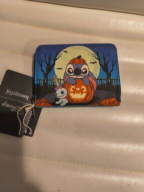 Loungefly Disney Stitch Pumpkin Glow-In-The-Dark Mini Zipper Wallet